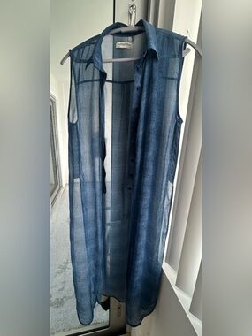 Zara Sheer Button-Front Long Shirt - Blue
